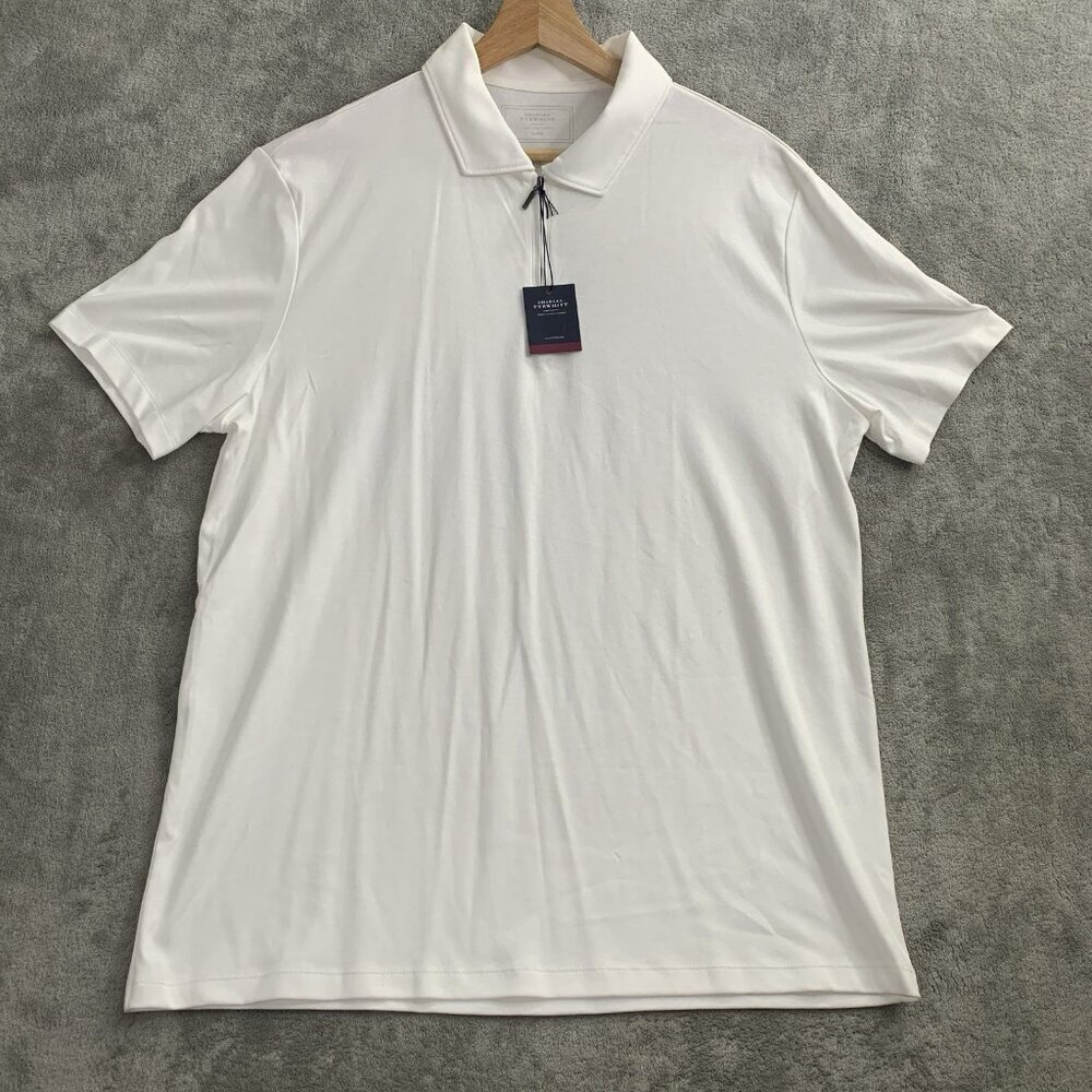 Charles Tyrwhitt Shirt Mens Large White Zip Jersey Polo Short Sleeve Minimalist